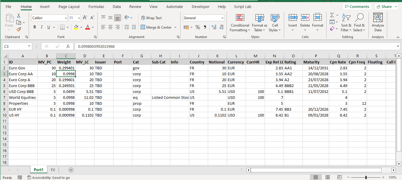 Model Portfolio Input